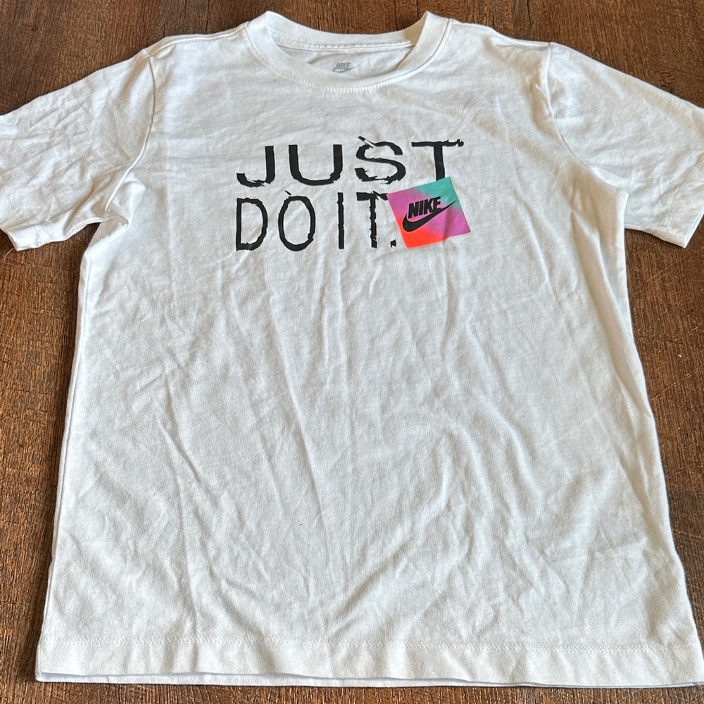 Nike White Tee with Multicolor Logo